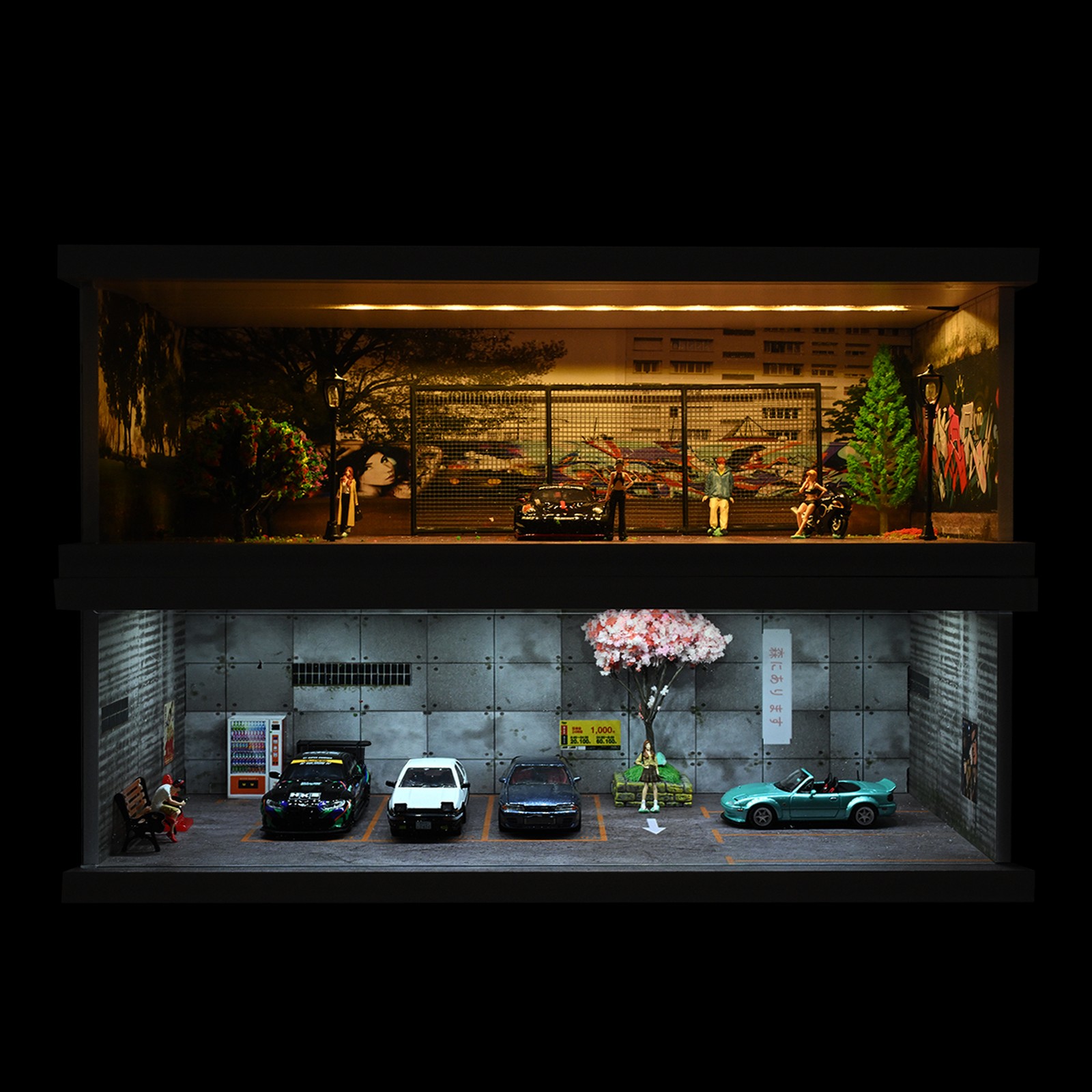 1/64 Diorama Car Garage Model LED Lighting Car Showroom Scene Display Model Gift