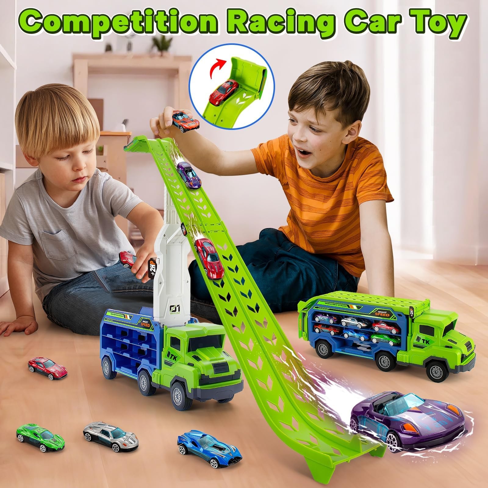 BainGesk Truck Toys Car for 3, 4, 5, 6 Years Old Boys, Carrier Race Truck Toy…