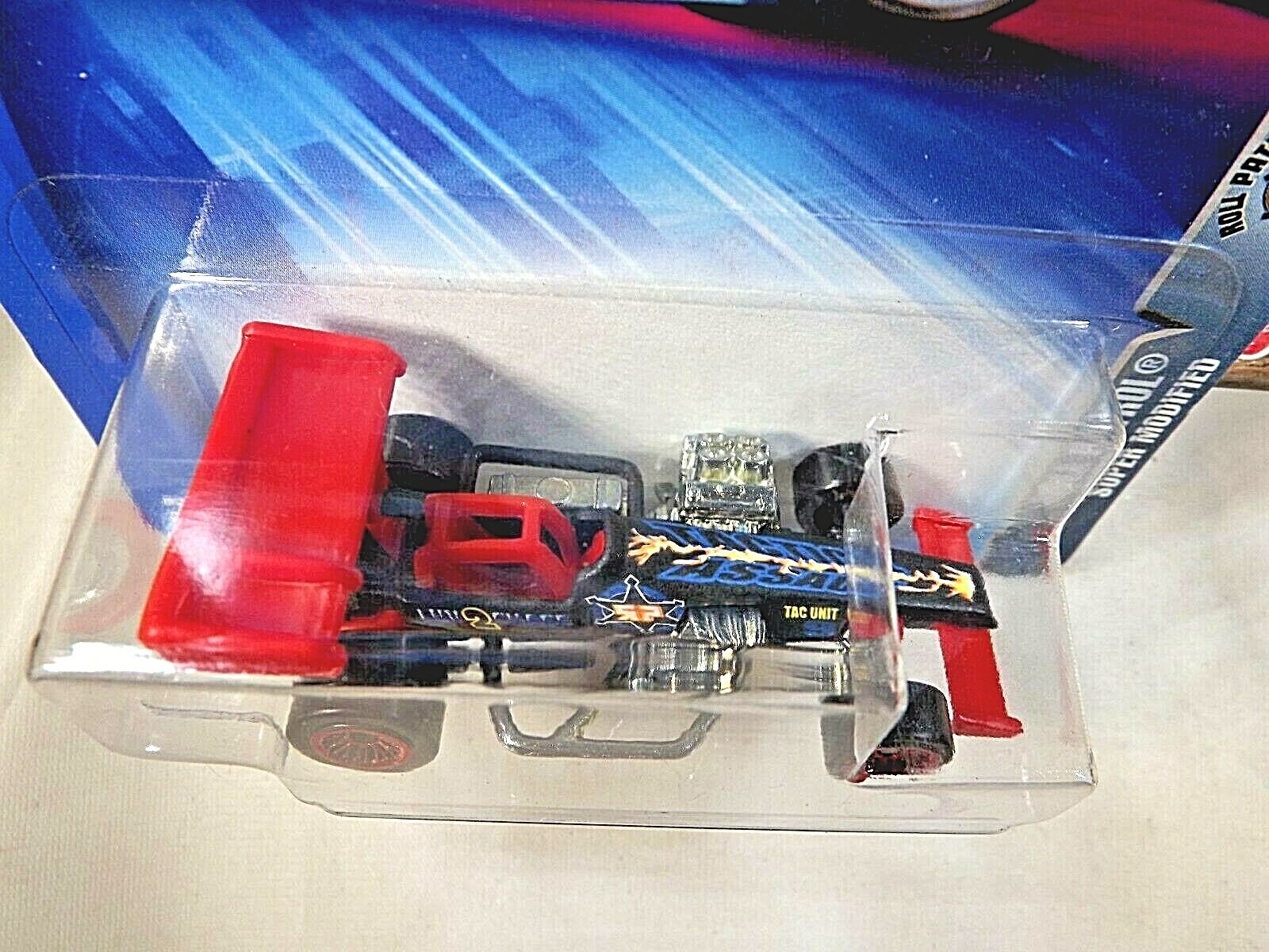 2004 Hot Wheels #189 Roll Patrol SUPER MODIFIED Black w/Red Lace Spoke Wheels