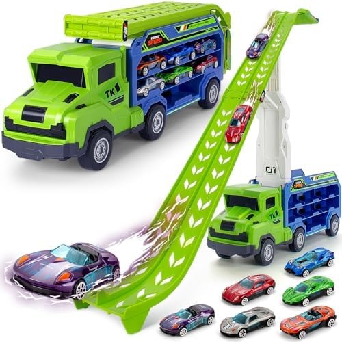 BainGesk Truck Toys Car for 3, 4, 5, 6 Years Old Boys, Carrier Race Truck Toy…