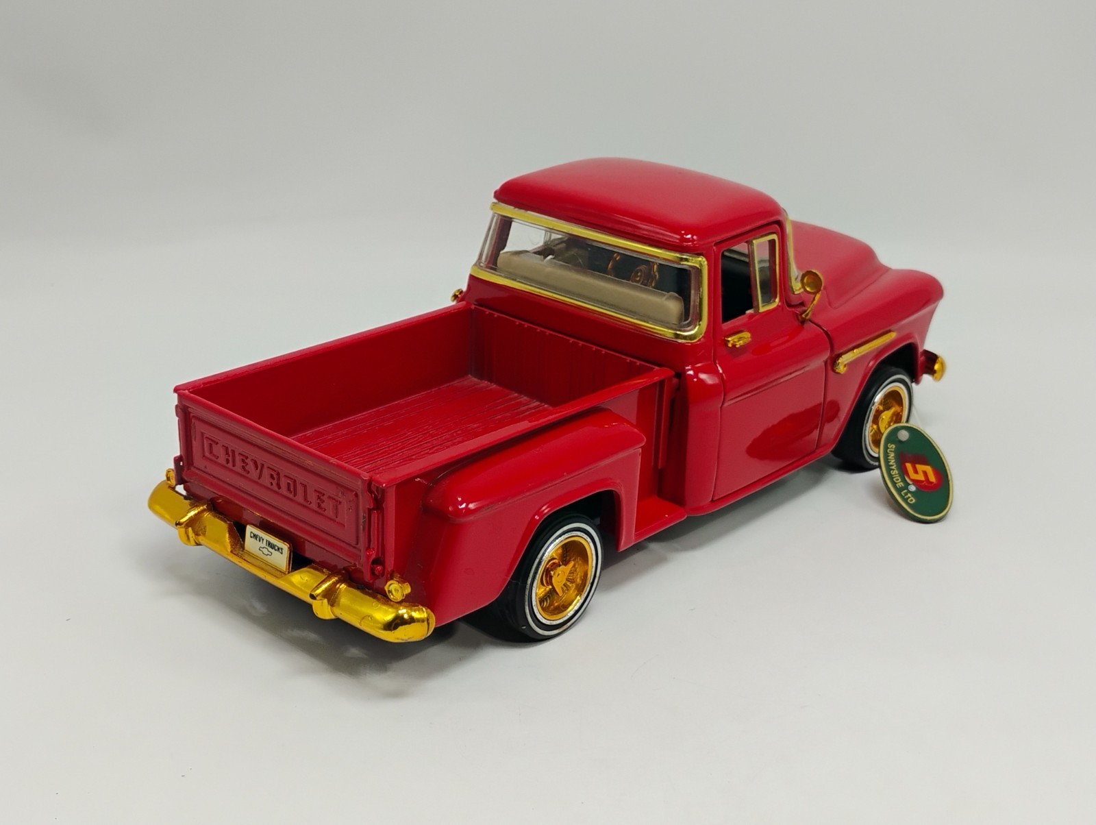 RARE Sunnyside 1:24 Scale Red 1955 Chevy Pickup Lowrider w/ Gold Dayton’s & Trim