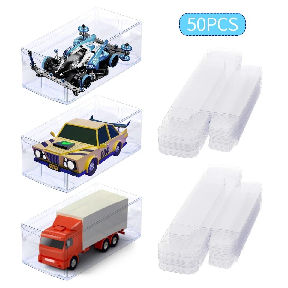 50PCS Clear PVC Display Case for 1/64 Hot Wheels & Tomica Model Cars Storage Box
