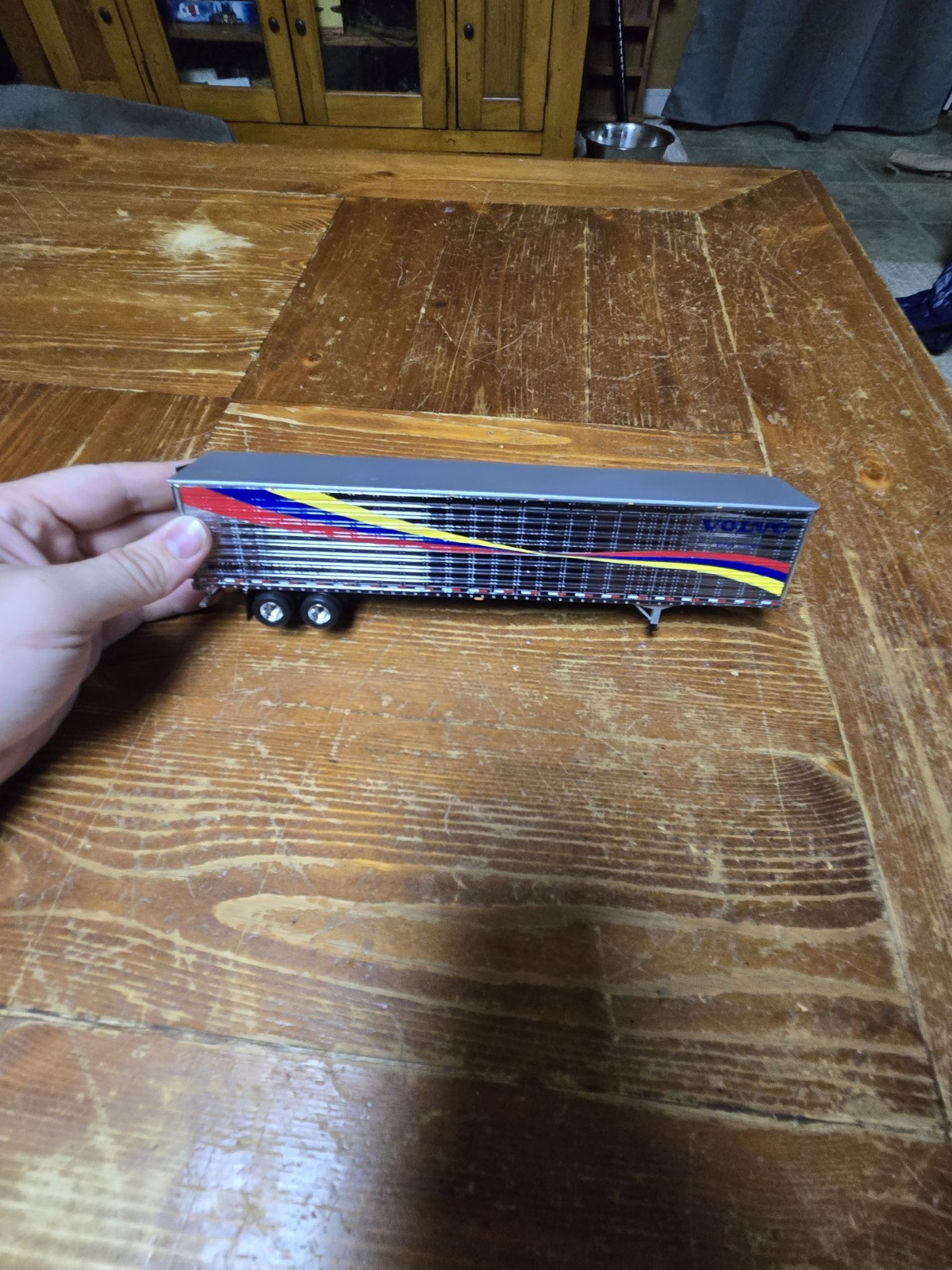 Volvo Diecast Trailer Model Silver Multi-Color Stripes w/ Opening Doors