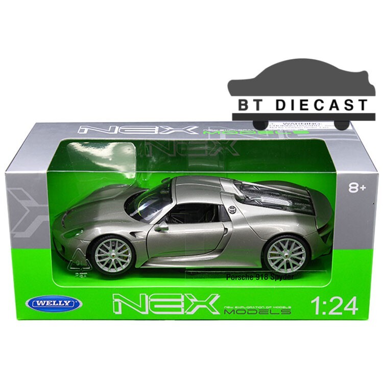 WELLY PORSCHE 918 SPYDER HARD TOP 1/24 DIECAST MODEL CAR GREY SILVER 24055