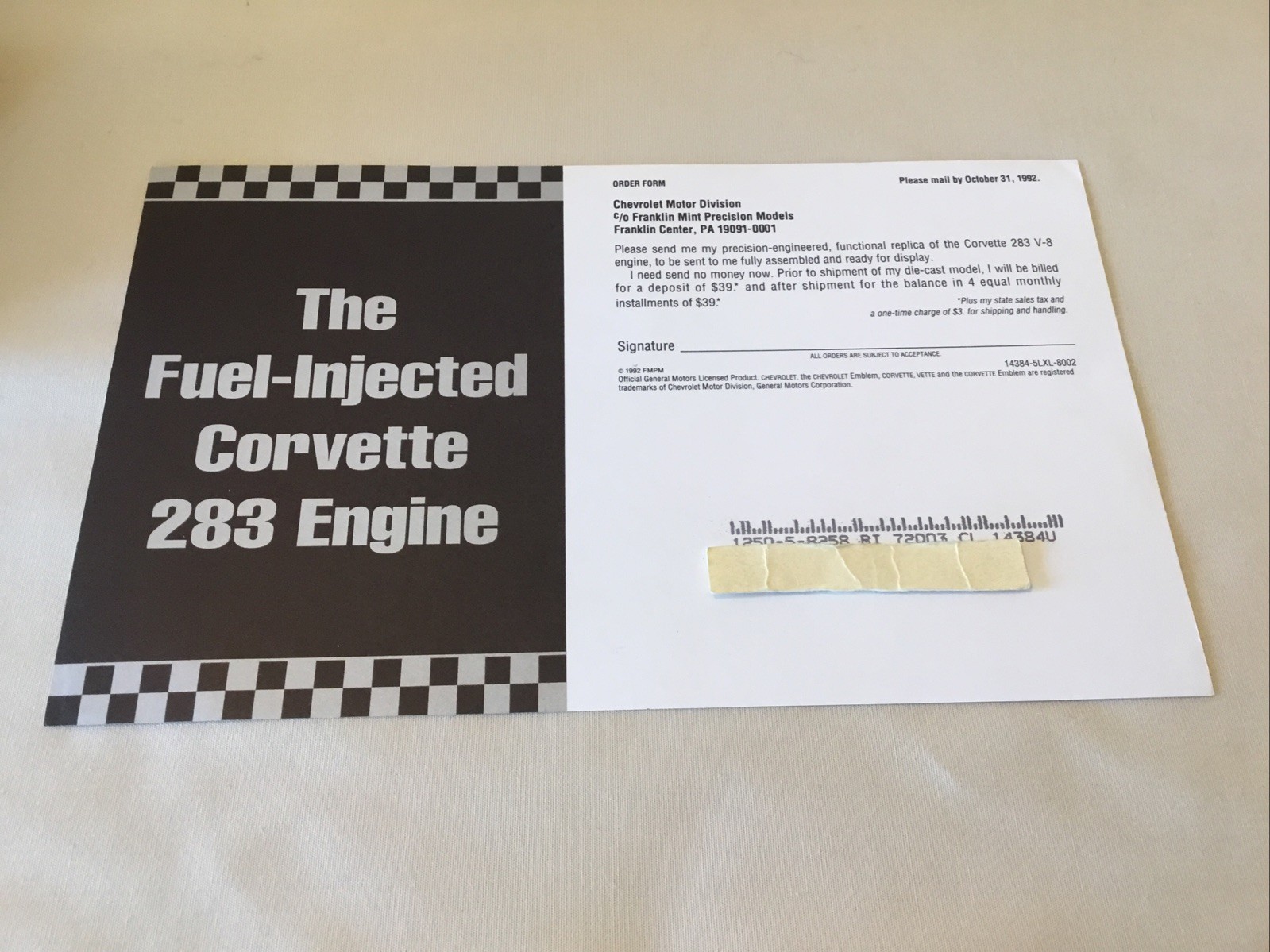 Franklin Mint Fuel Injected Corvette 283 Engine Brochure Paperwork Only 1:24