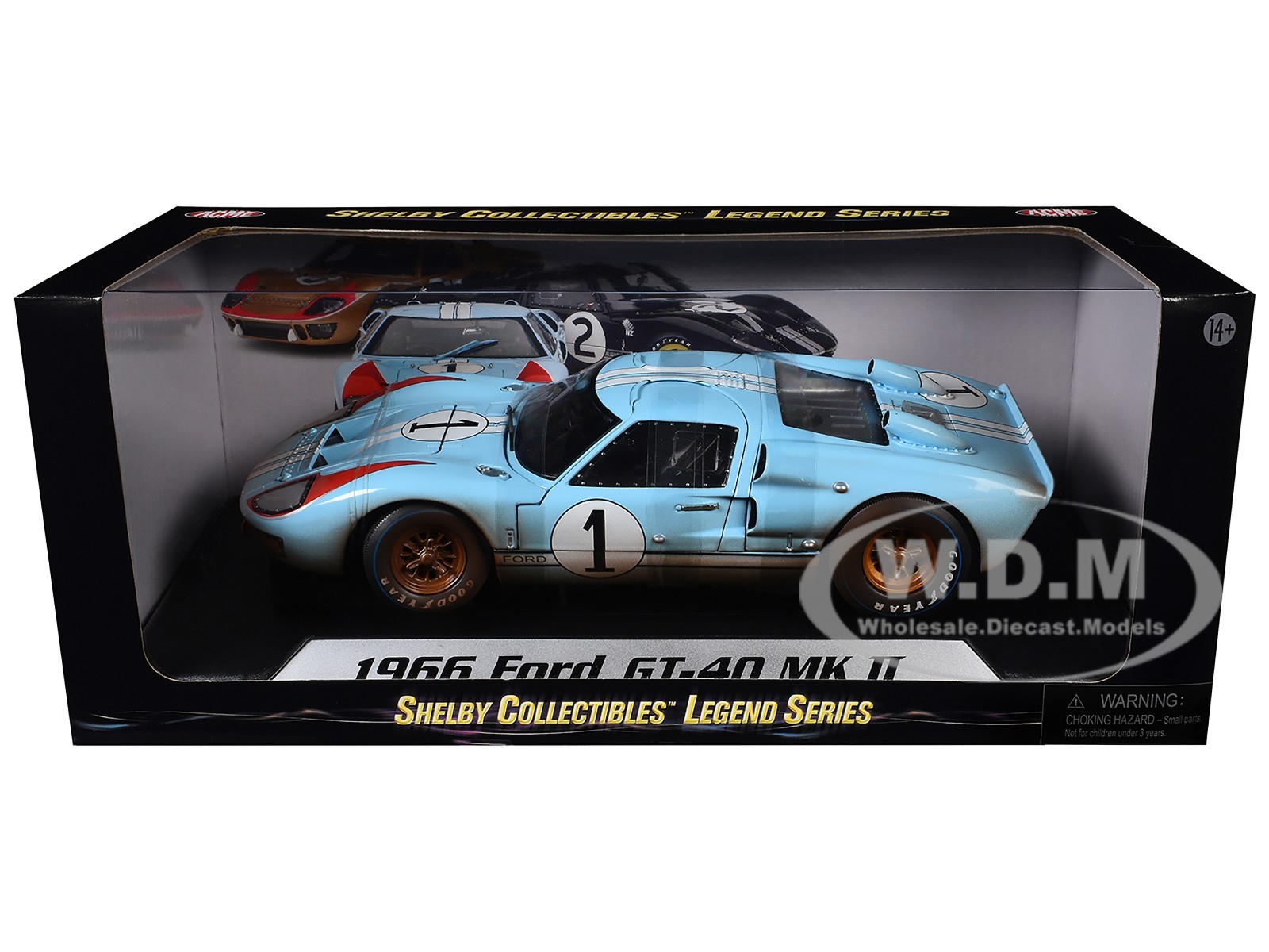 1966 FORD GT-40 MK II #1 LIGHT BLUE (DIRTY) 1/18 BY SHELBY COLLECTIBLES SC405