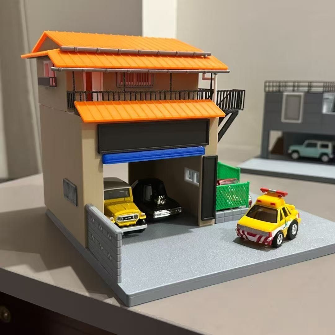 1/64 2-Story House with Garage Yard DIY Assembly Model Diorama Building Kit
