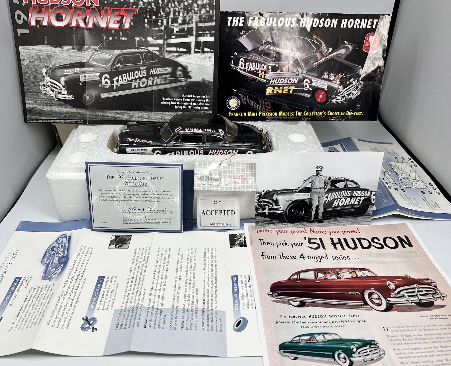 Franklin Mint 1951 Hudson Hornet Coupe #6 Stock Car Gray 1:24 – RARE Papers
