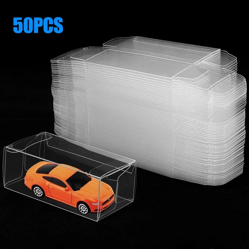 50PCS Clear PVC Display Case for 1/64 Hot Wheels & Tomica Model Cars Storage Box