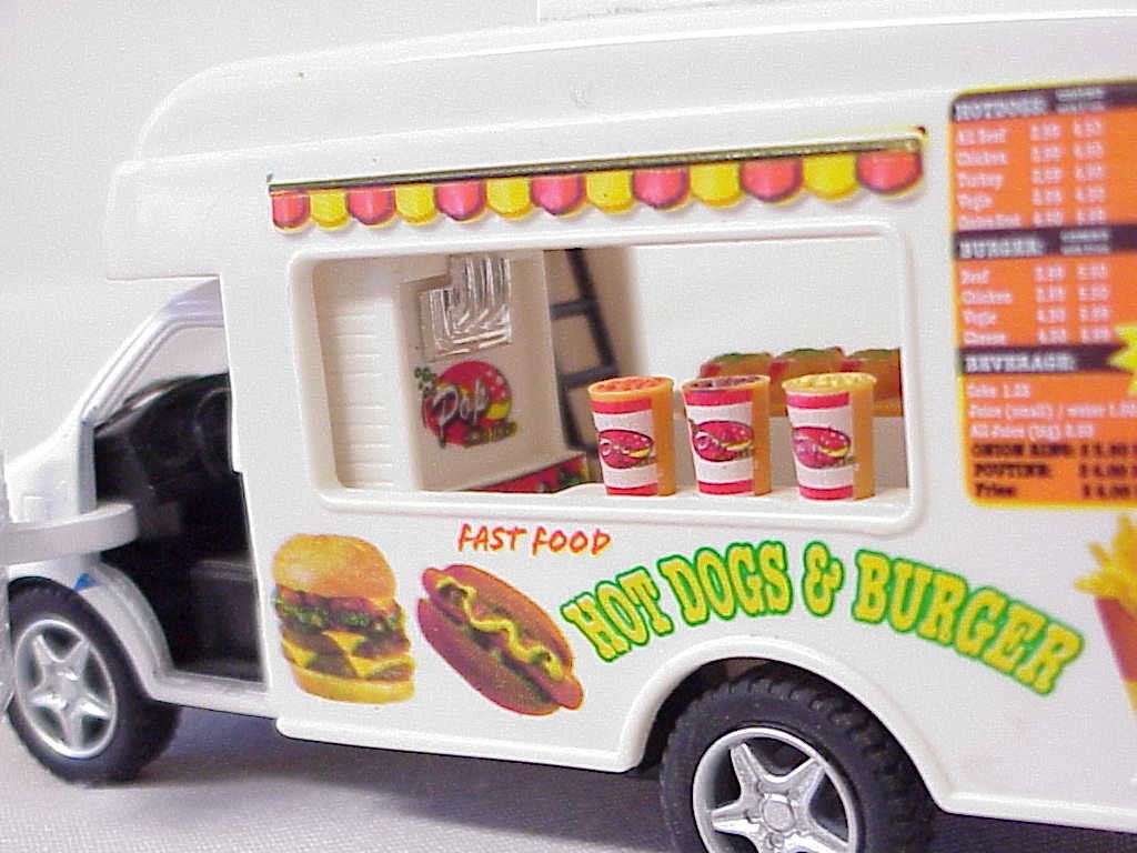 KINSFUN KINTOY DIE-CASTING FAST FOOD DELIVERY TRUCK TOY HOT DOGS & BURGER