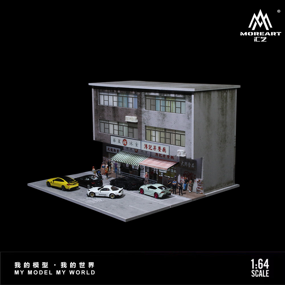 1:64 Scale Diorama Garage Model City LED Lighting Hong Kong Street Buildings