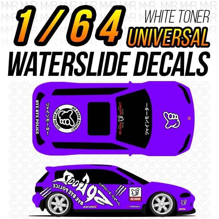 1/64 NO GOOD RACING SHARK Custom White Toner WaterSlide Decal for Hot Wheels