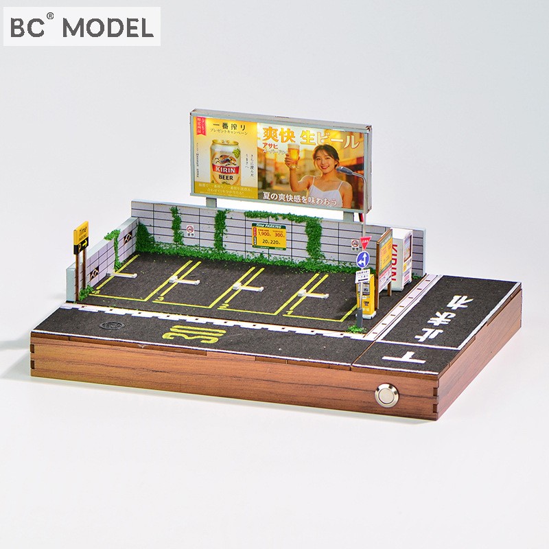 DIY Handmade 1/64 Diorama Car Garage Model LED Japanese Street Buildings Display