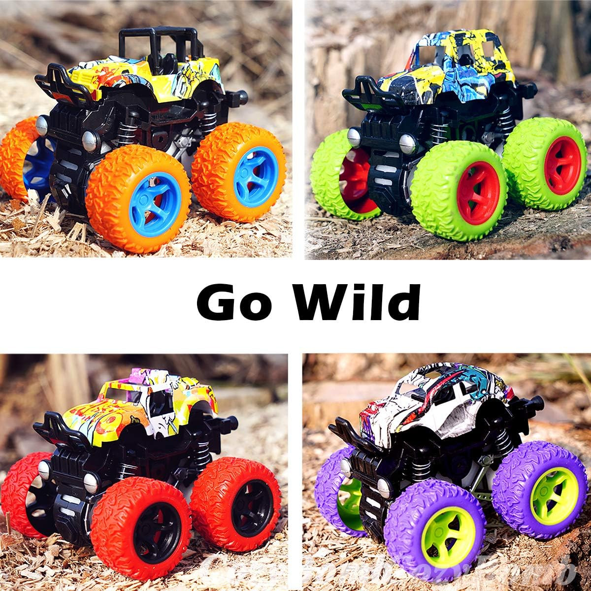 Friction Powered Monster Trucks Toys for Boys/Girls – Push and Go Car Truck Play