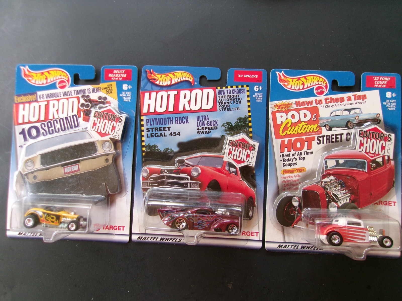 Hot Wheels-2000 Edit. Choice (Target Only) 32’Ford Coupe,41′ Willy’s & Roadster