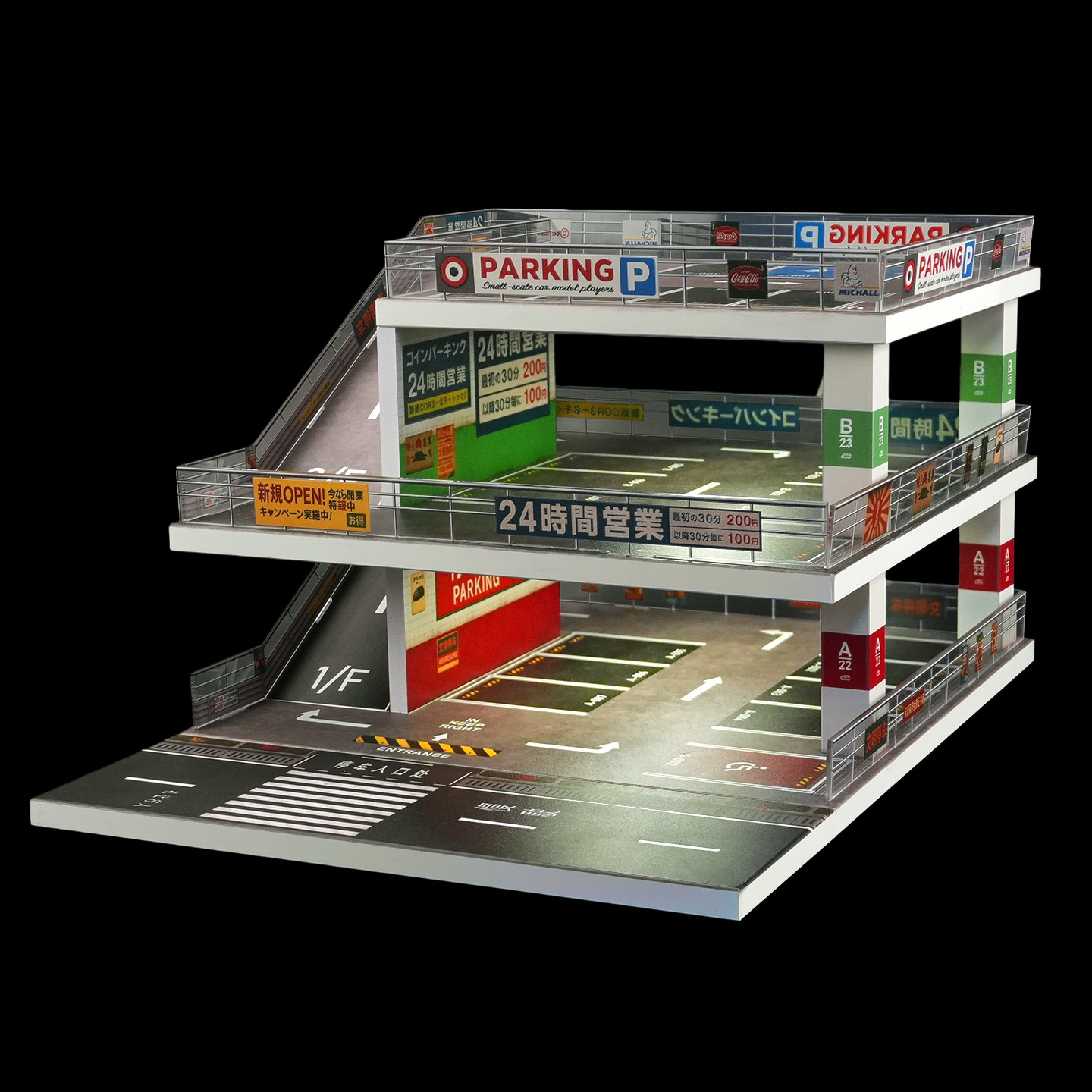 1/64 Diorama Garage Model LED City Store Parking Lot Building Scene Model Gift