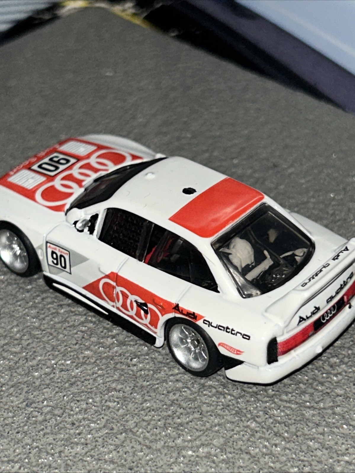 Hot Wheels Silver series Audi 90 Quattro white modified into negative camber