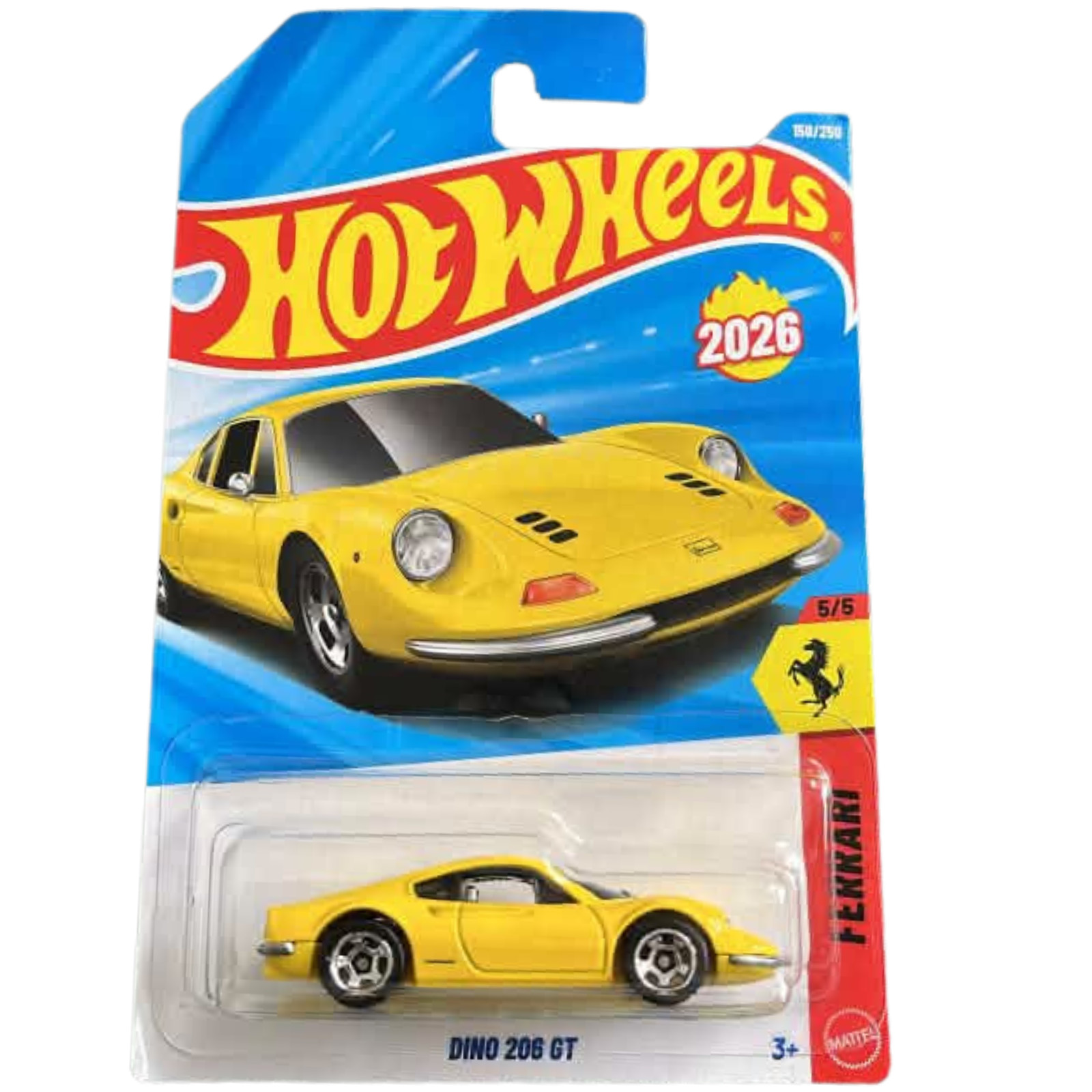 Hot Wheels 2026 Case P Ferrari Dino 206 GT Yellow 5/5 Long Card FREE Protector