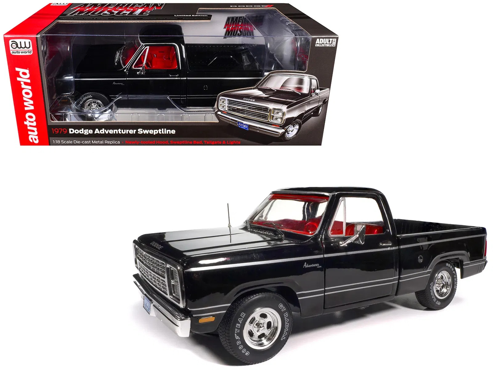 1979 Dodge Adventurer Sweptline Pickup Truck Black with Red Interior “American M