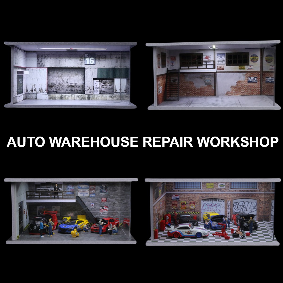 1/64 Diorama Car Garage Model LED Lighting Car Showroom Scene Display Model Gift