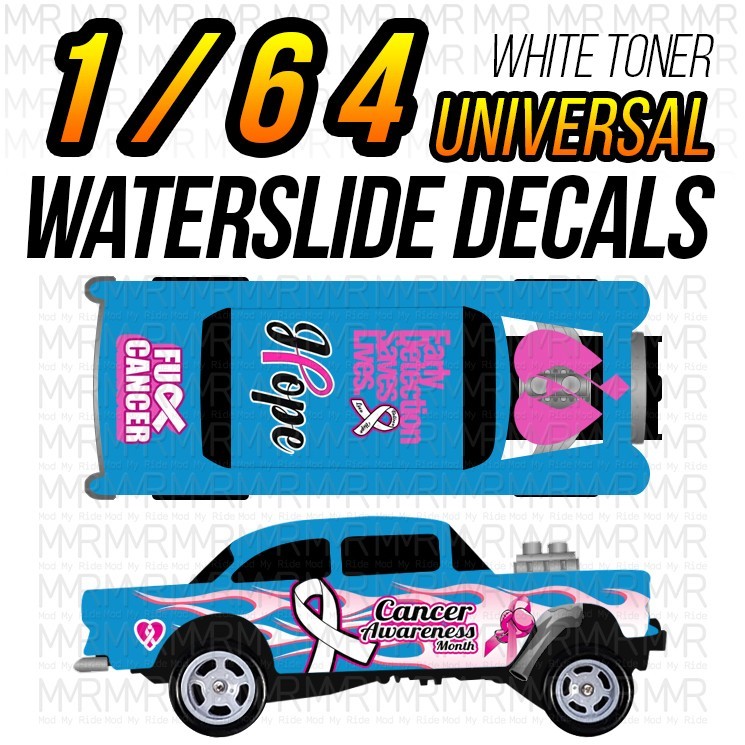 1/64 Scale BREAST CANCER Custom White Toner Universal WaterSlide Decals for Hot