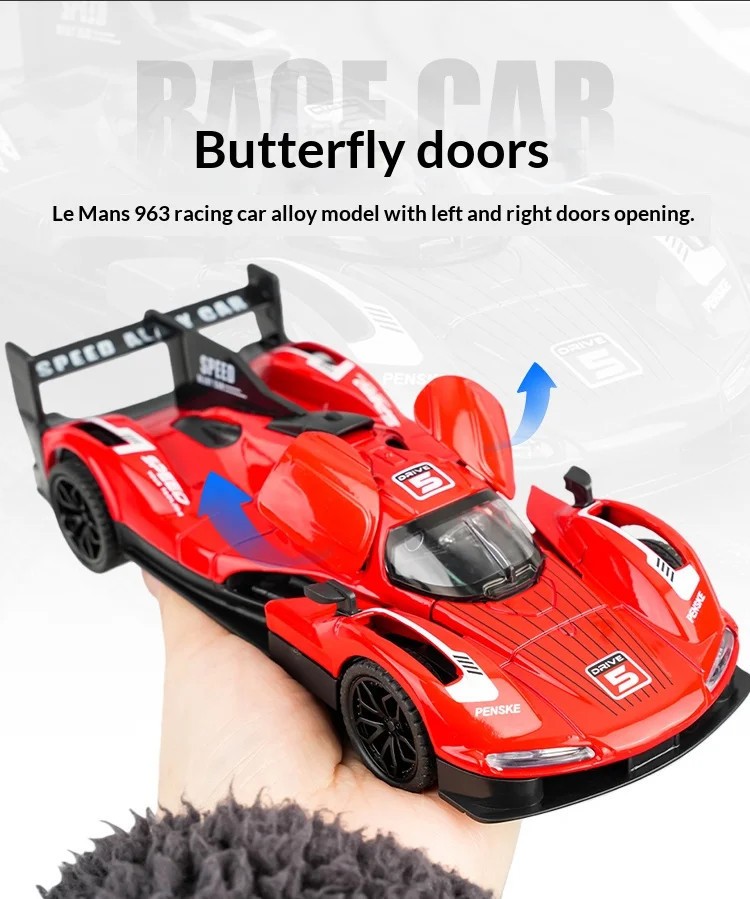 1:32 Porsche 963 alloy racing car model simulation sound and light suitable