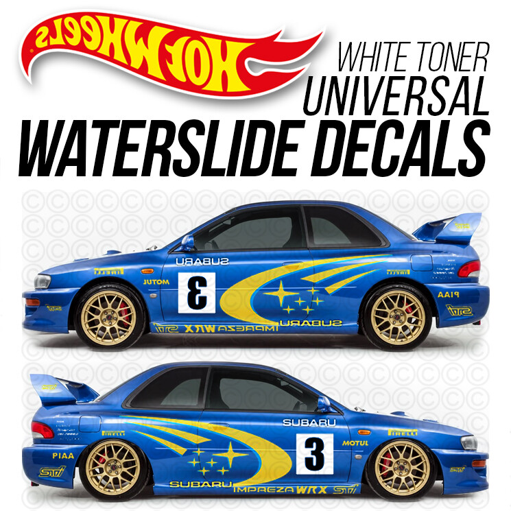1/64 Scale SUBARU RALLY Custom White Toner Universal WaterSlide Decal Hot Wheelz
