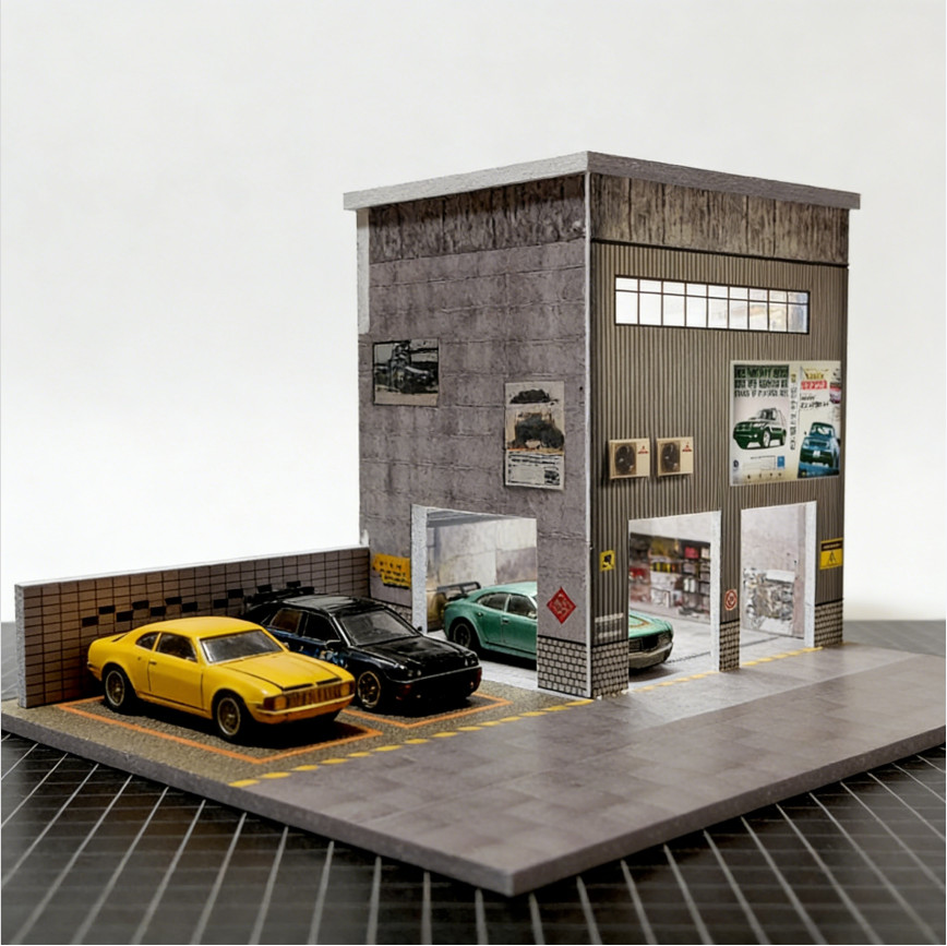 Diorama 1/64 Die-Cast Car Garage Model LED Car Display Collection Scene Gifts US