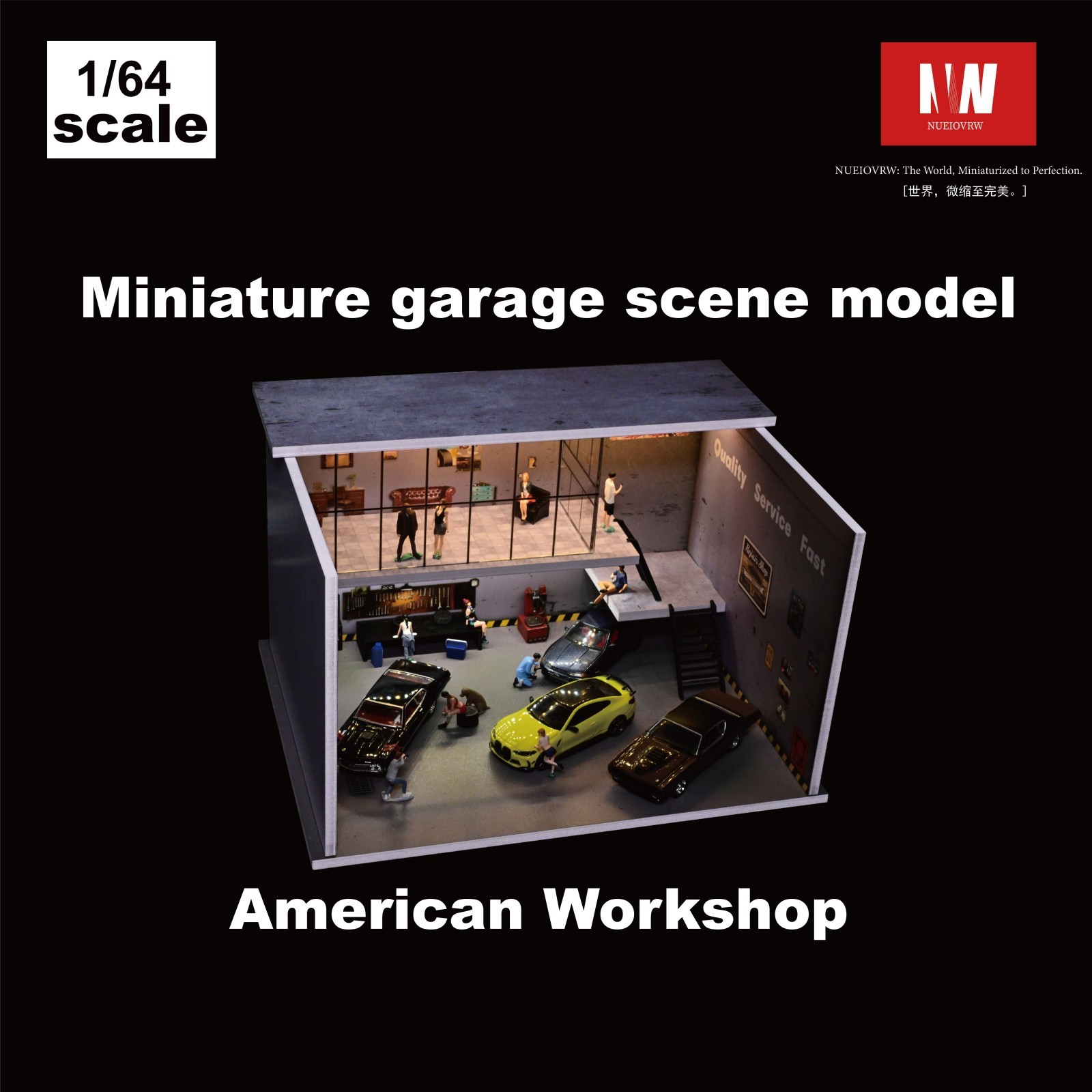 Diorama 1/64 Diecast Car Garage Model LED Lighting Parking Lot Display Case US