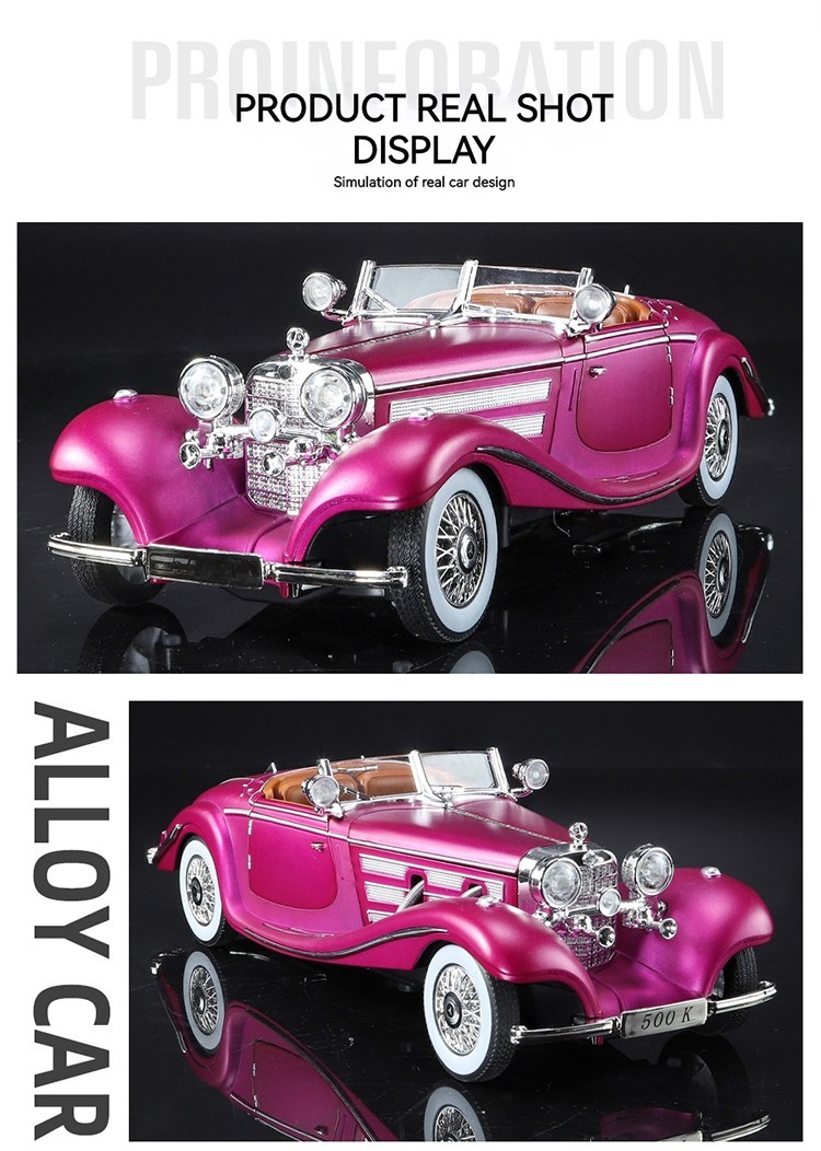1:24 1936 Mercedes-Benz 500K Special Roadster Diecast Model Car Vintage Toy Gift