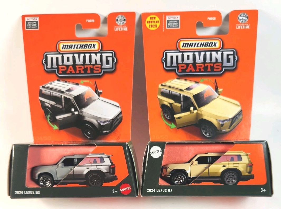 2 Car Lot Matchbox Moving Parts – ‘24 Lexus GX Gold(Tan) ’25 & Silver ’26