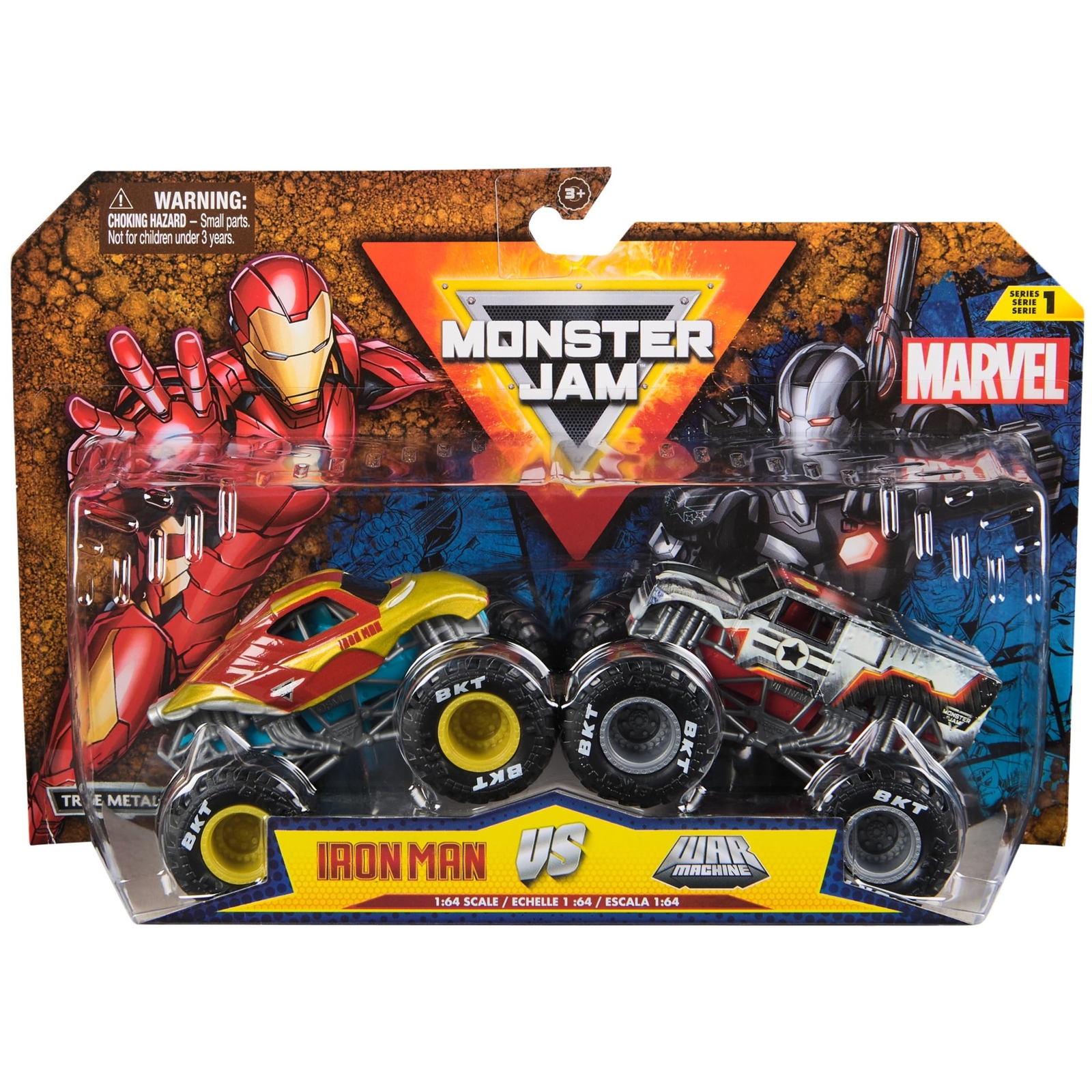 Monster Jam Marvel Iron Man Vs. War Machine Die-Cast Monster Trucks 1:64 Scale