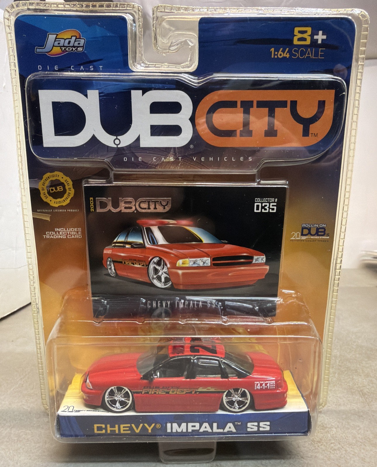 2003 Jada 1:64 Dub City Fire Dept Chevy Impala SS #035 – Red – Diecast – New