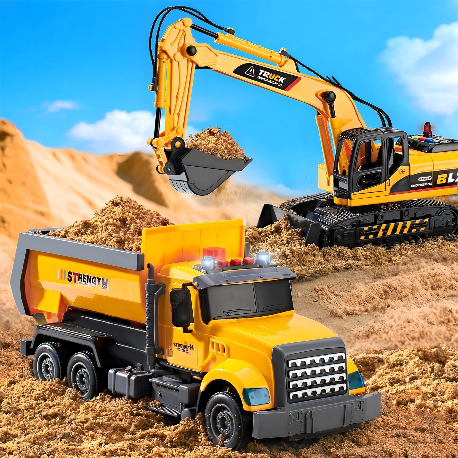 LerBao 2 Pack Large Construction Engineering Truck Toys,Moveable Claw Excavat…