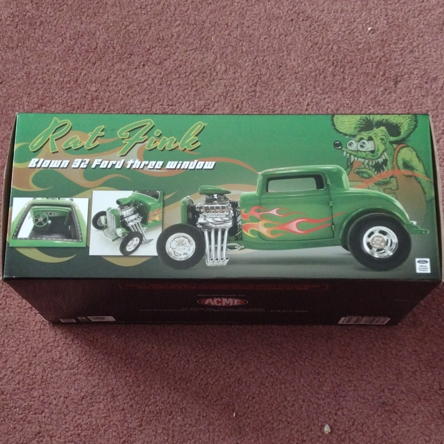 ACME Rat Fink Blown 1932 Ford 3-Window Green Diecast 1:18 Opening Parts