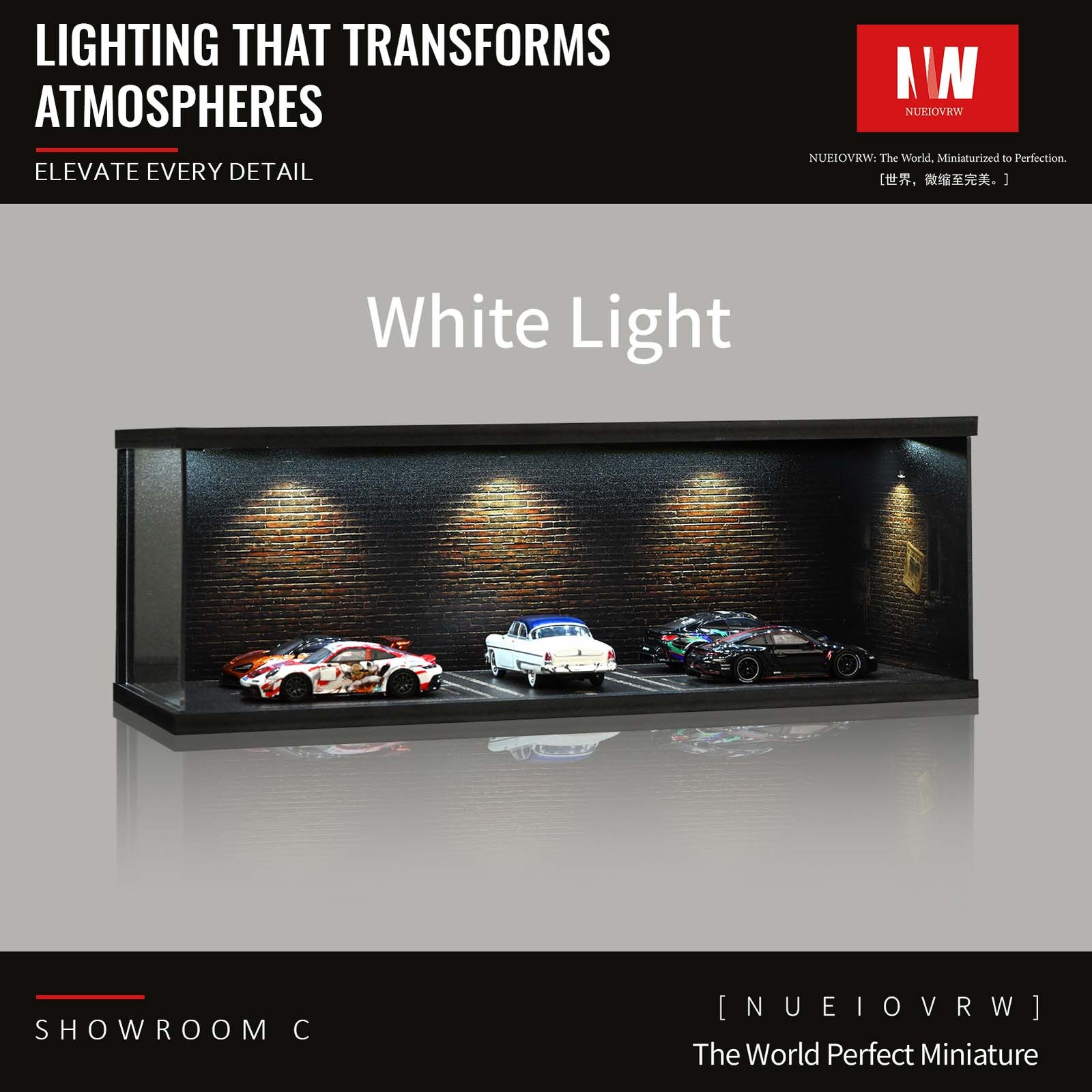 US 1:64/43 Black Garage Diorama Model LED Lighting Parking Lot Display Case Gift