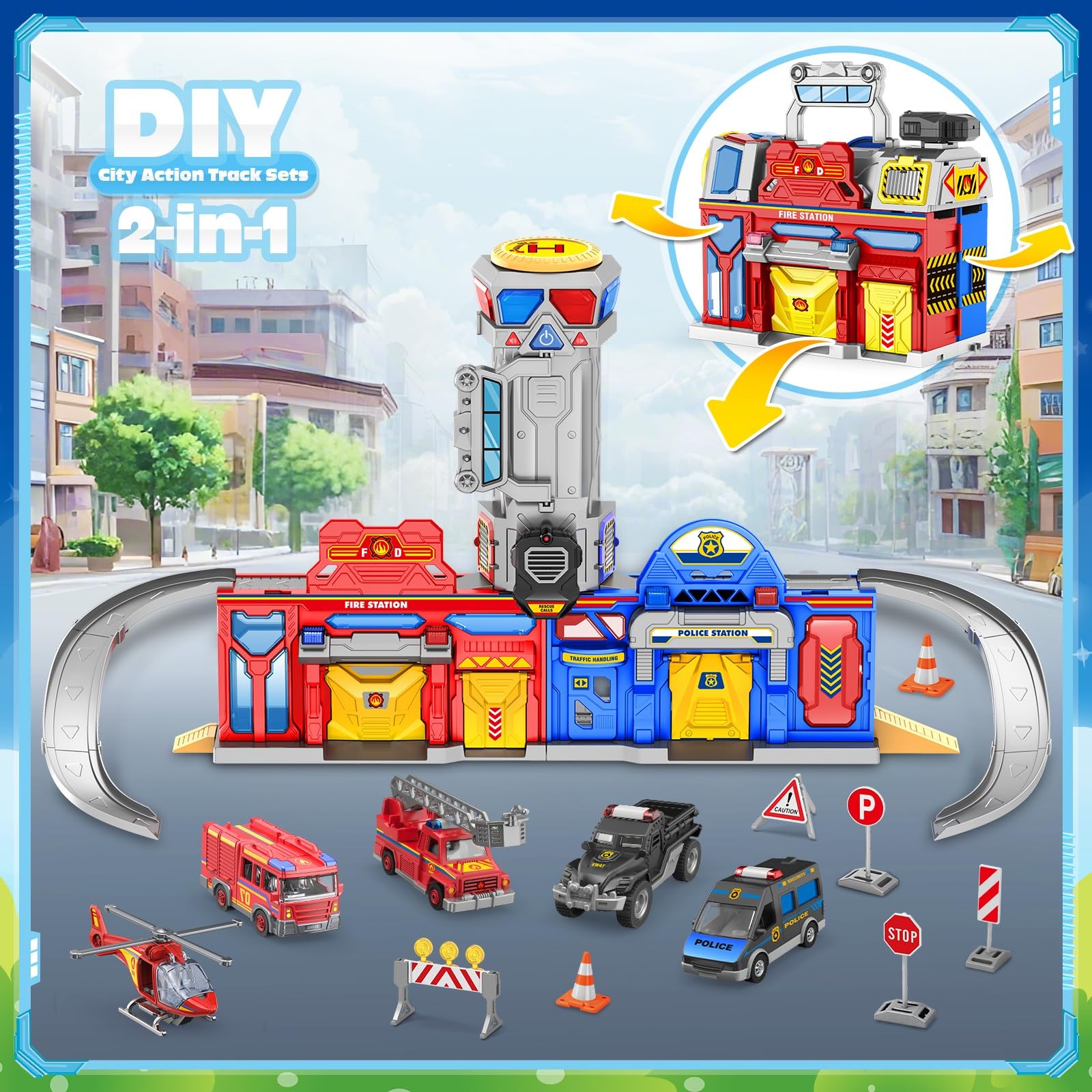 Boys Toys for 3 4 5 6 Years Old,Large City Action Playset Kit with Lights Sou…