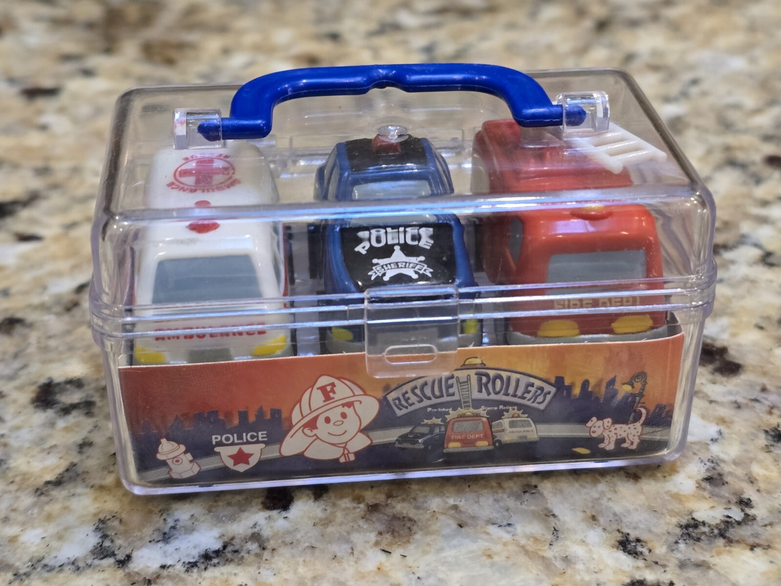 Rescue Rollers Cars Police Fire Ambulance Mini Cars in Protector Box NEW 2000’S