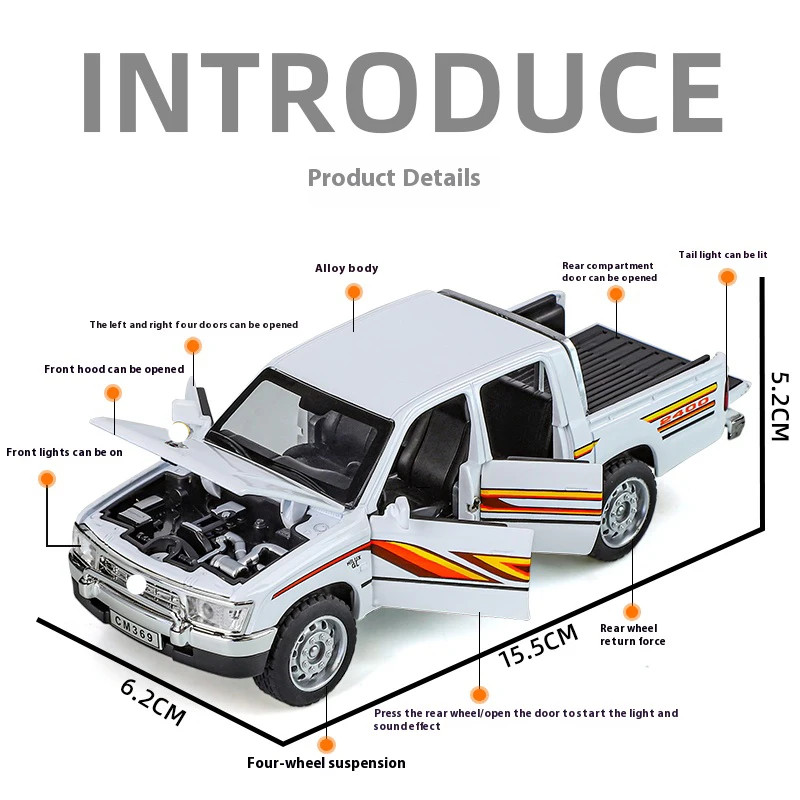 1:32 Toyota Hilux Alloy Model Off road Pickup with Sound and Light Diecast Toy