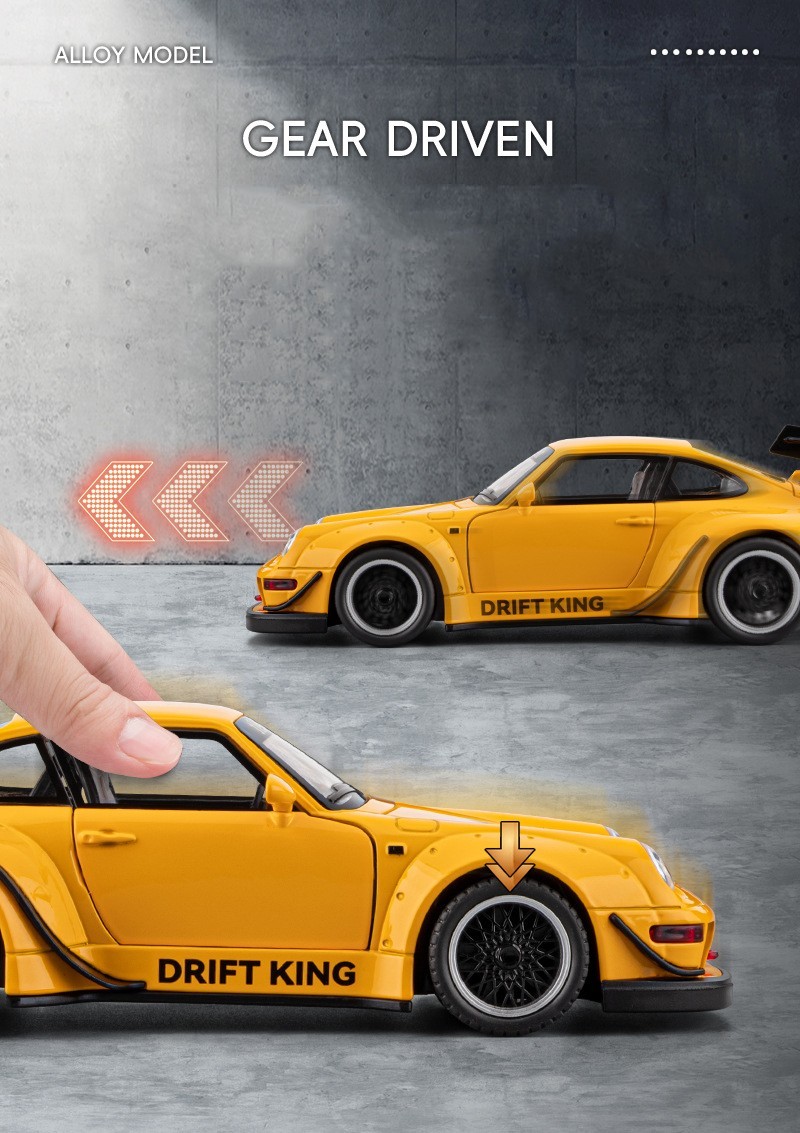 1:22 Porsche RWB 993 Targa 911 Diecast Model Car – Sound Light Pull-Back Toy