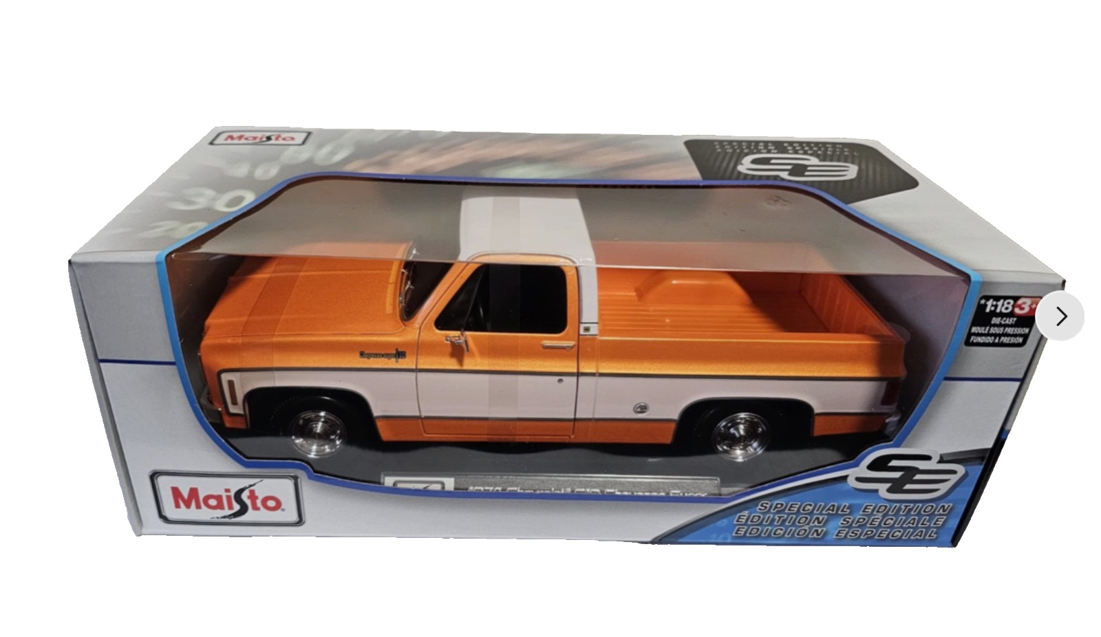 1974 Chevrolet C10 Cheyenne Super 1:18 Diecast Pickup Truck Maisto Orange-NEW