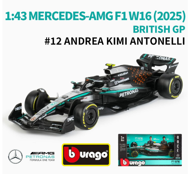 Bburago 1:43 F1 Formula Mercedes AMG W16 W15 Lewis Hamilton Russell Antonelli