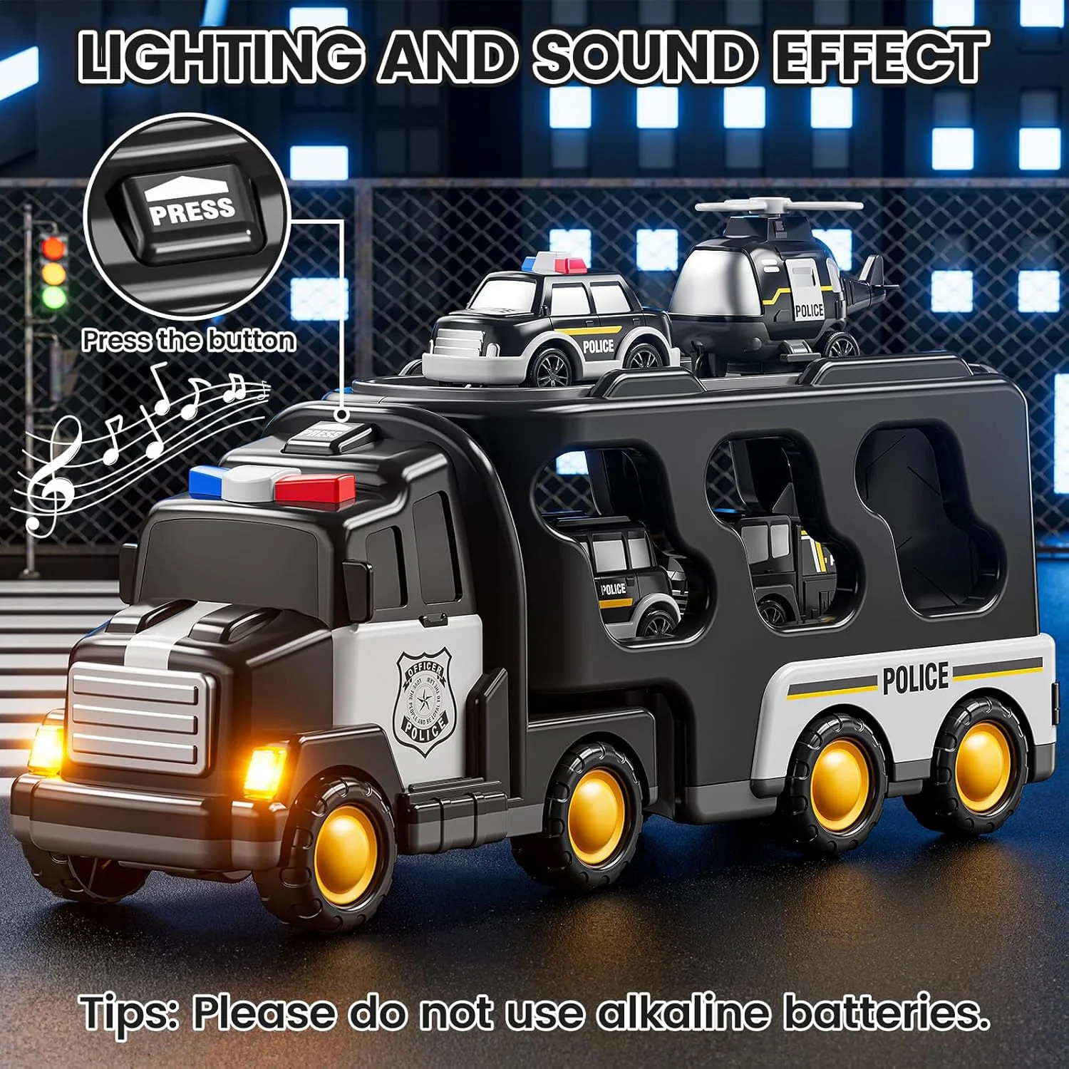 JUKUDAHU Police Truck Toy for 3 4 5 6 Years Old Boys – Carrier Vehicle Toy Set w