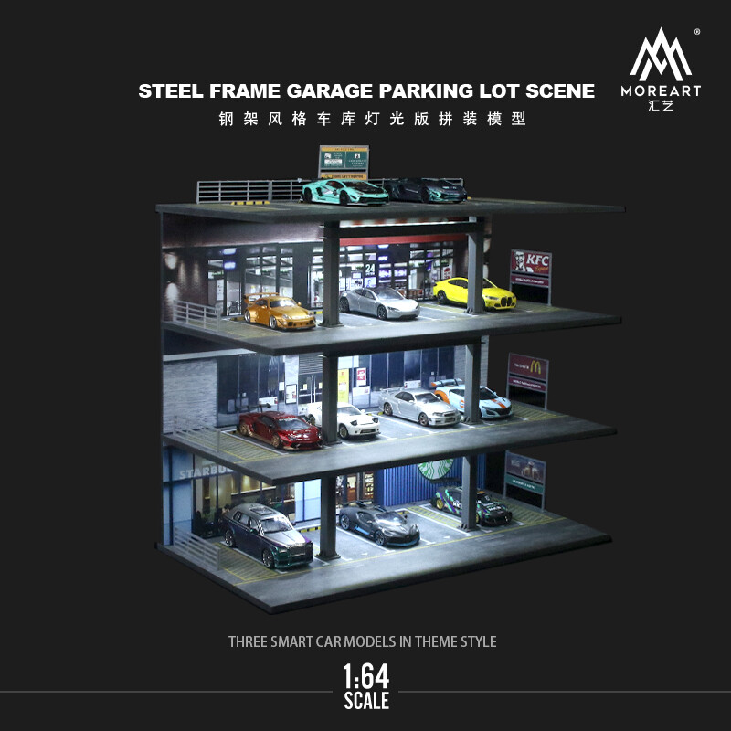 Diorama 1/64 Diecast Car Garage Model LED Street Parking Lots Buildings Scene US