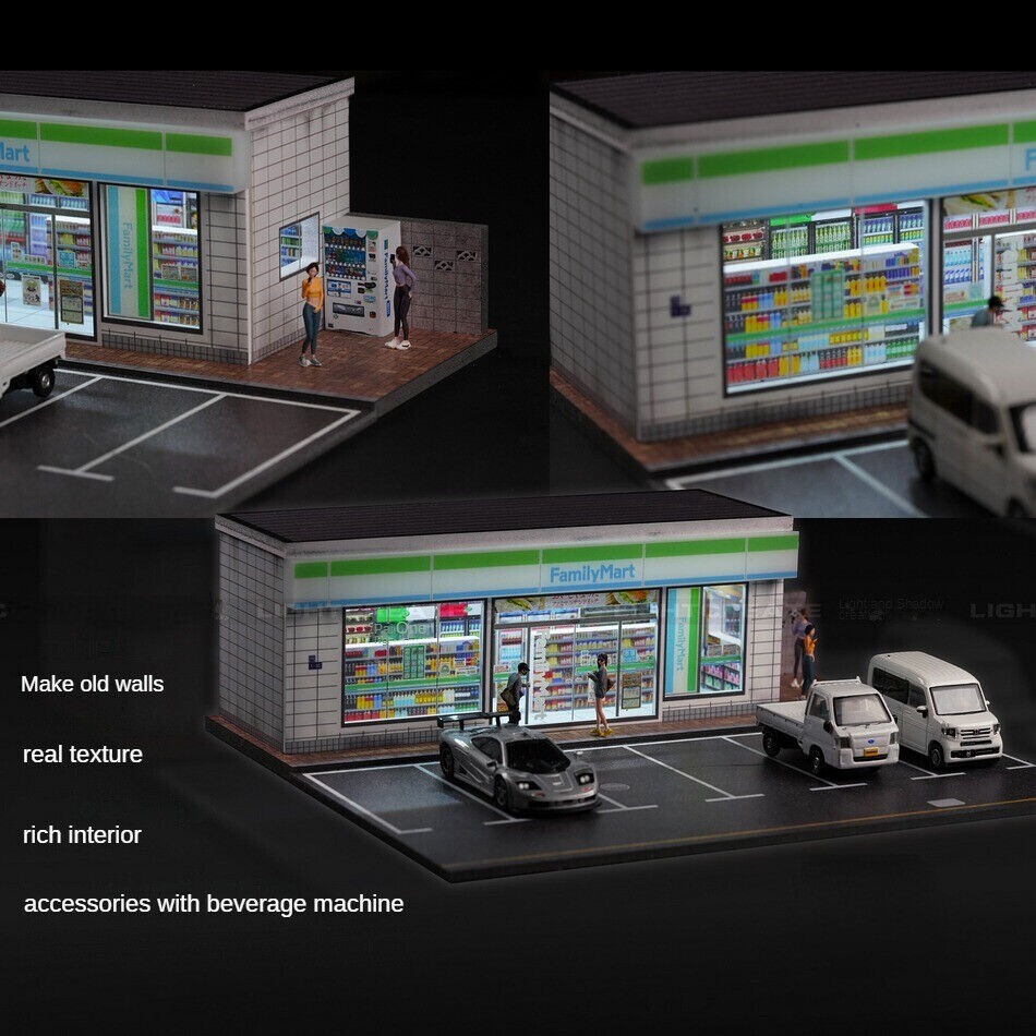 1:64 Diorama Diecast Garage Model LED Lighting Convenience Store Display Case US