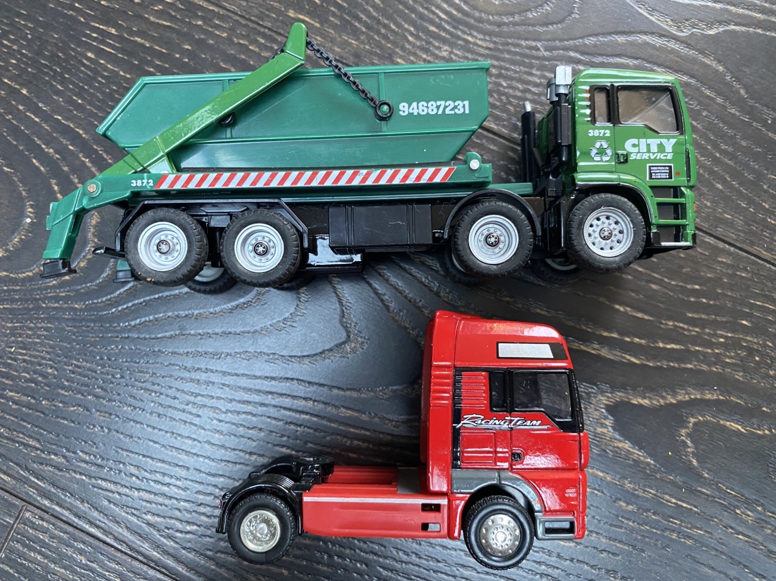 Action City REALTOY City MAN Skip Truck Dumpster & a MAN Racing Team Unit