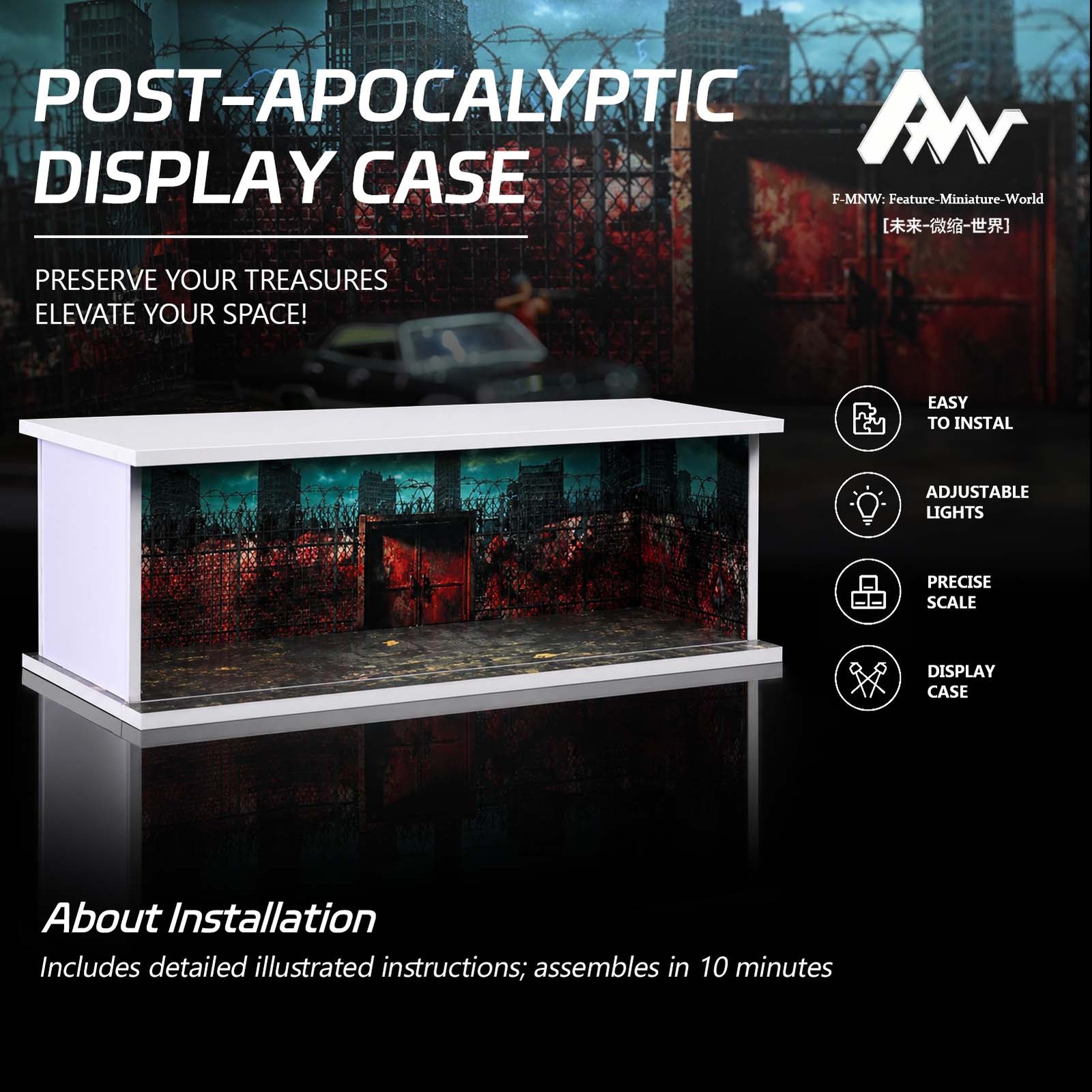 Diorama 1/64 Post-Apocalyptic Garage Model LED Parking Lot Display Case Building