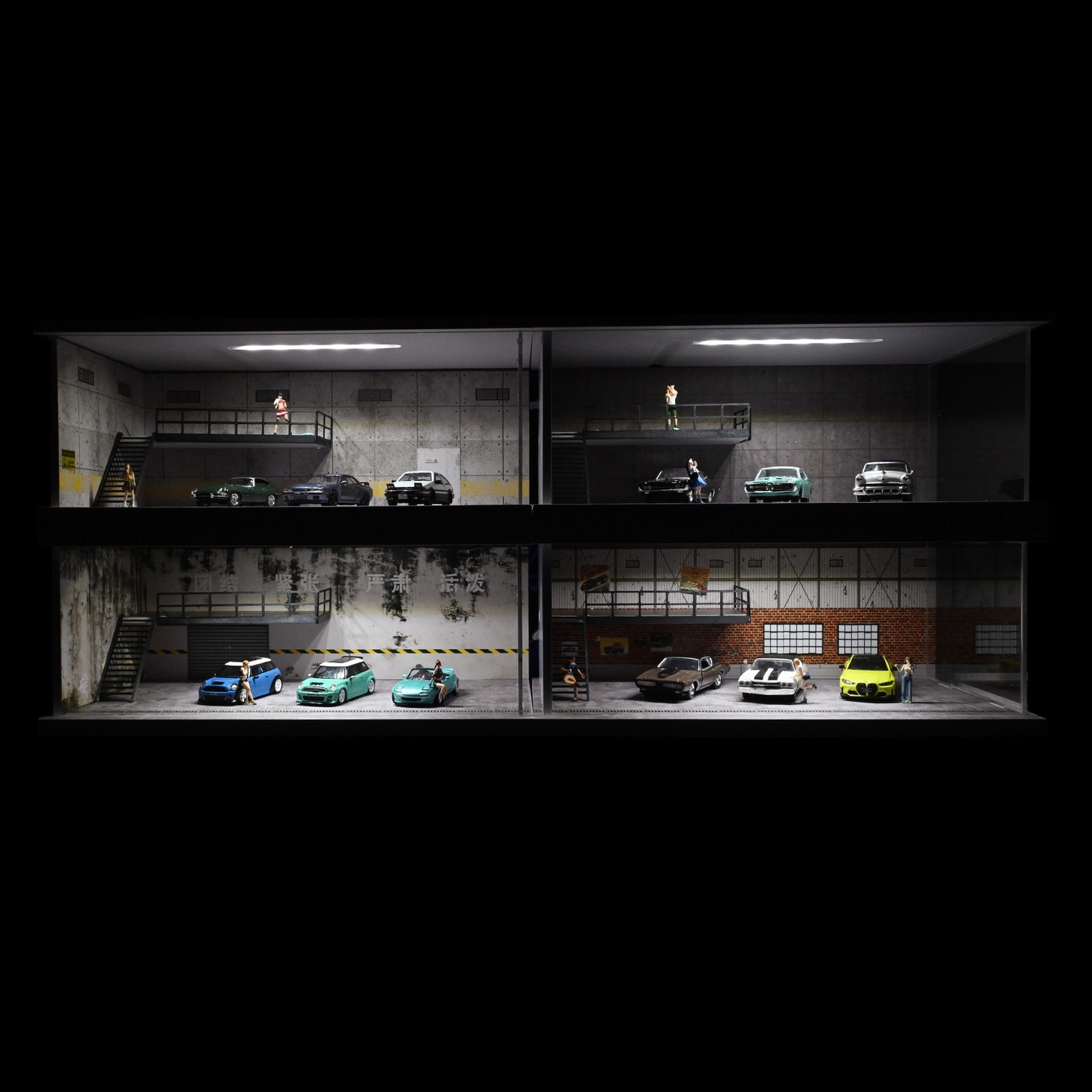 Diorama 1/64 Car Garage Model LED Lighting City Repair Parking Lot Scene Model