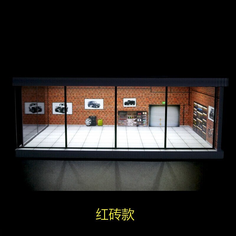 1/43 Diorama Garage Model LED Lighting City Car Parking Lot Scene Display Model