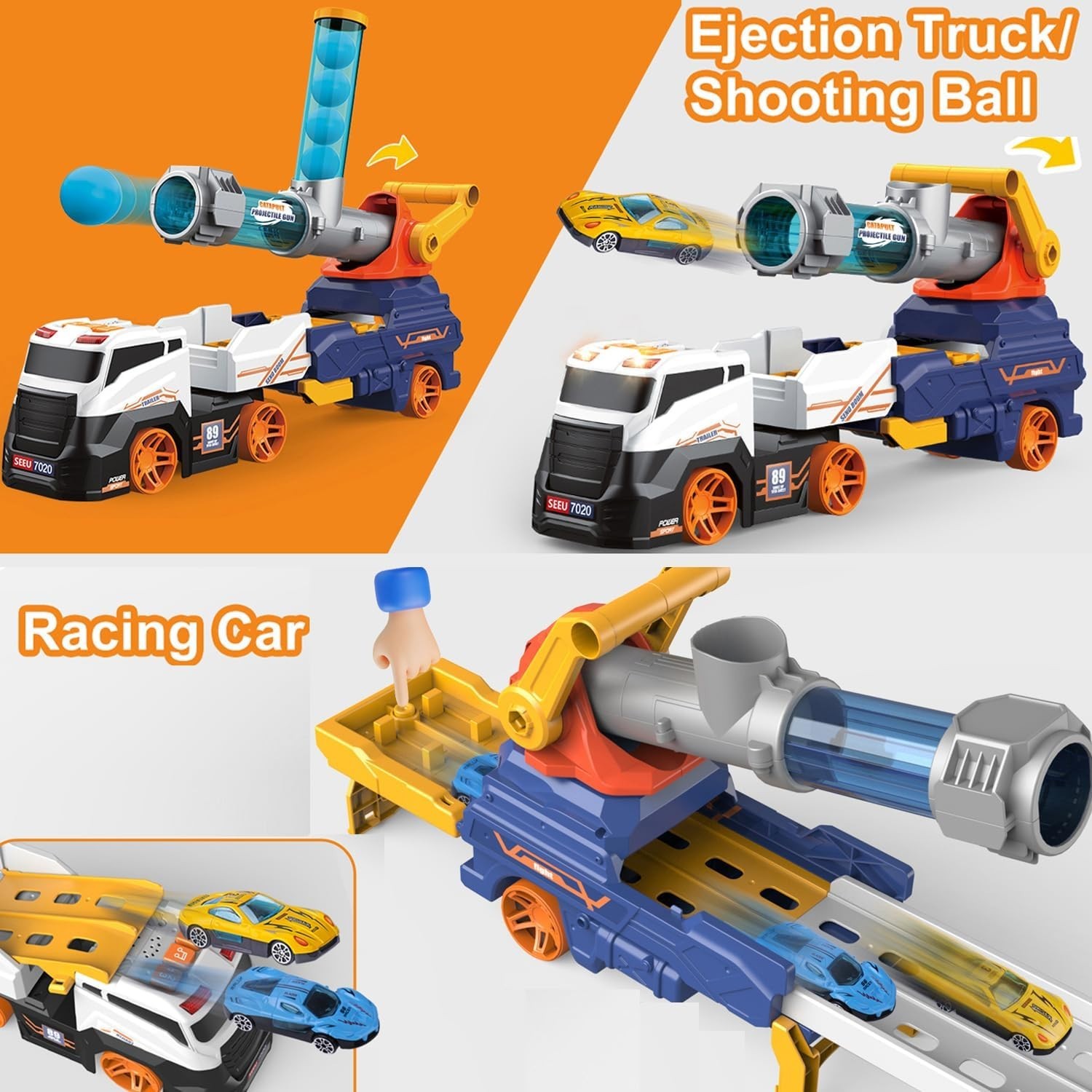 Interactive Ejection Truck Toy with Racing Cars for Boys and Girls Ages 3 Plus